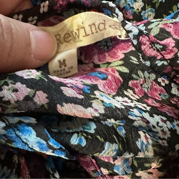 Rewind women's size medium mini off the shoulder black floral dress, ties back - Picture 3 of 3